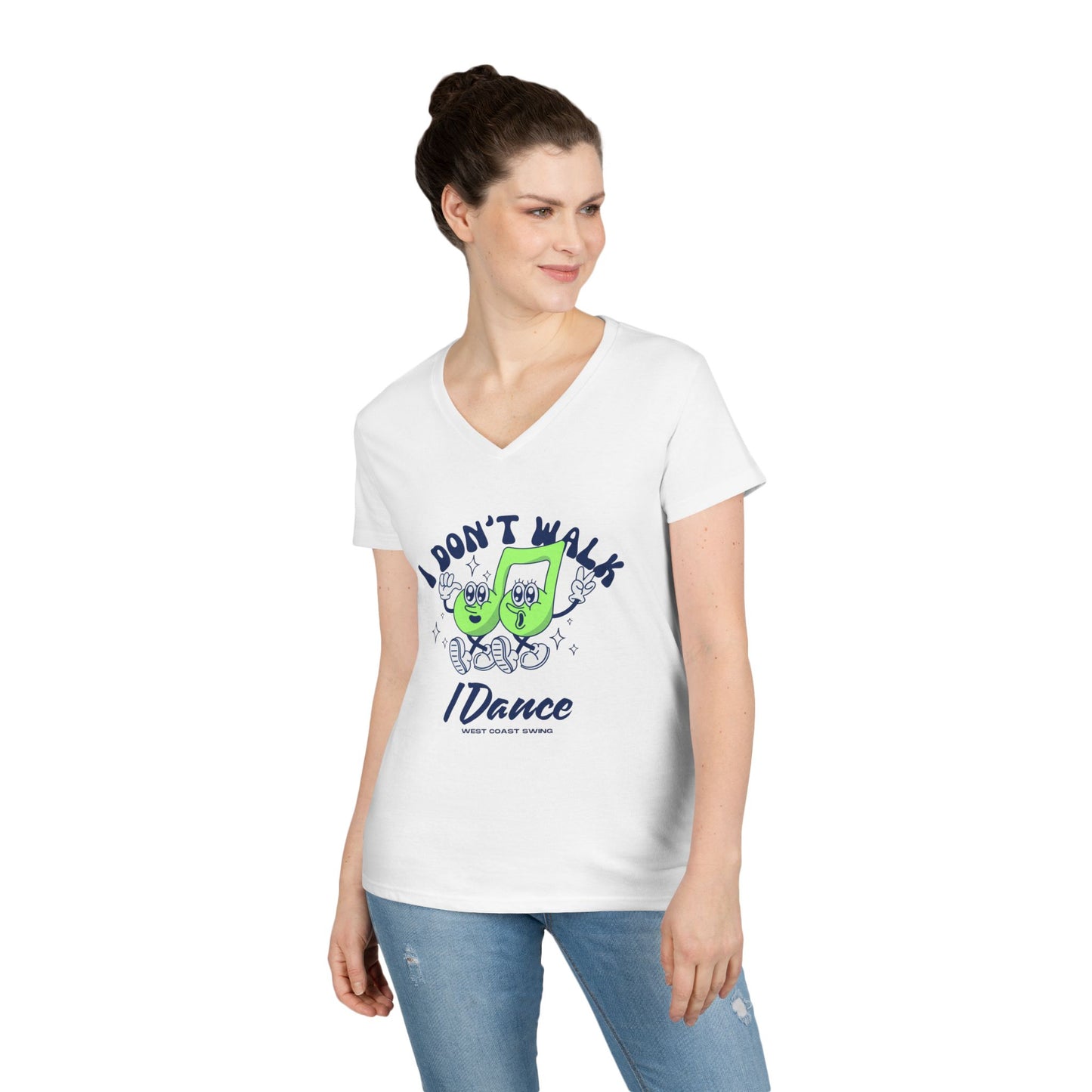 Retro "I Don't Walk, I Dance West Coast Swing" v-neck shirt (woman's)