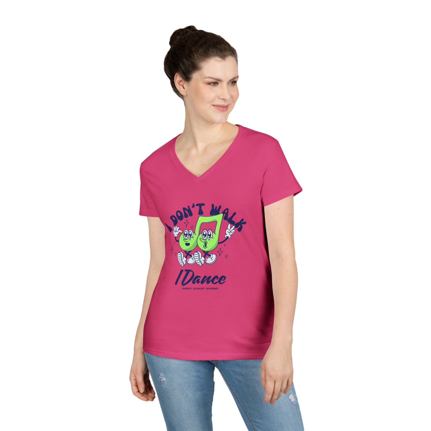 Retro "I Don't Walk, I Dance West Coast Swing" v-neck shirt (woman's)