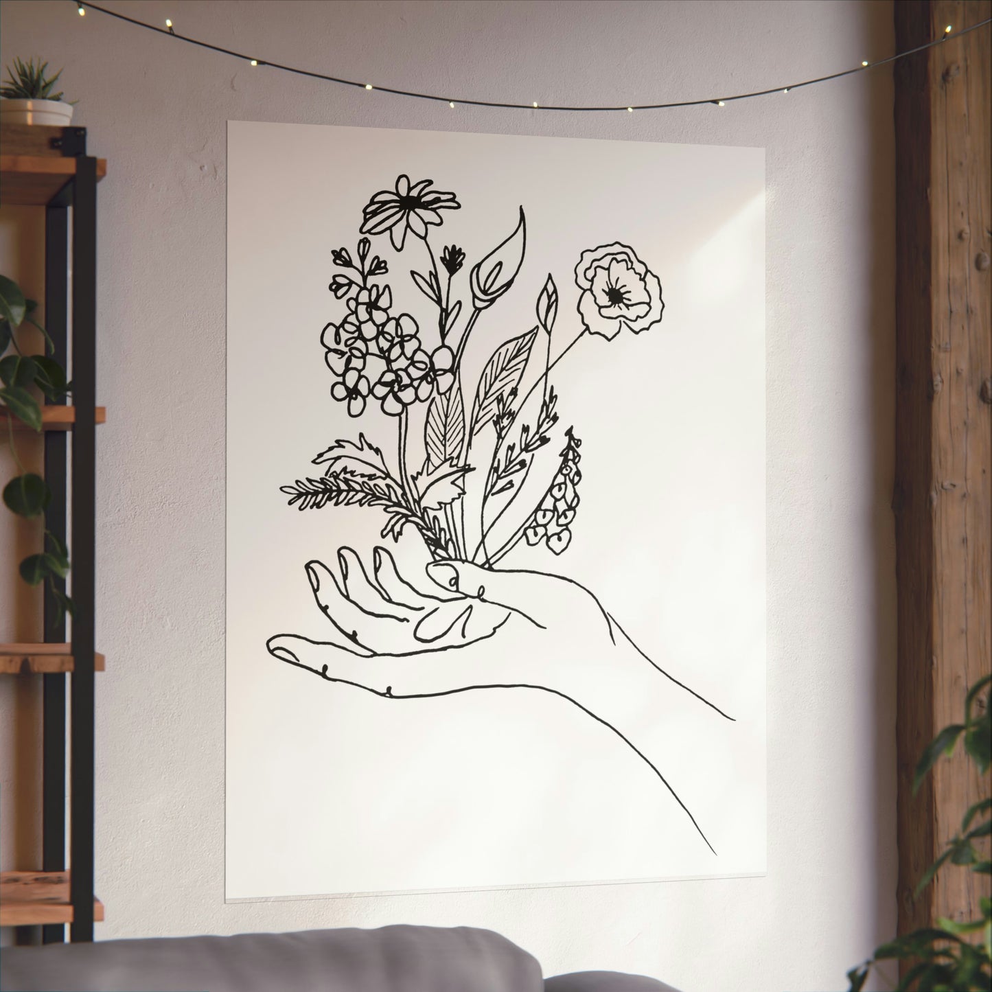 Feminine Line Art - Flowers in Hand - Matte Poster