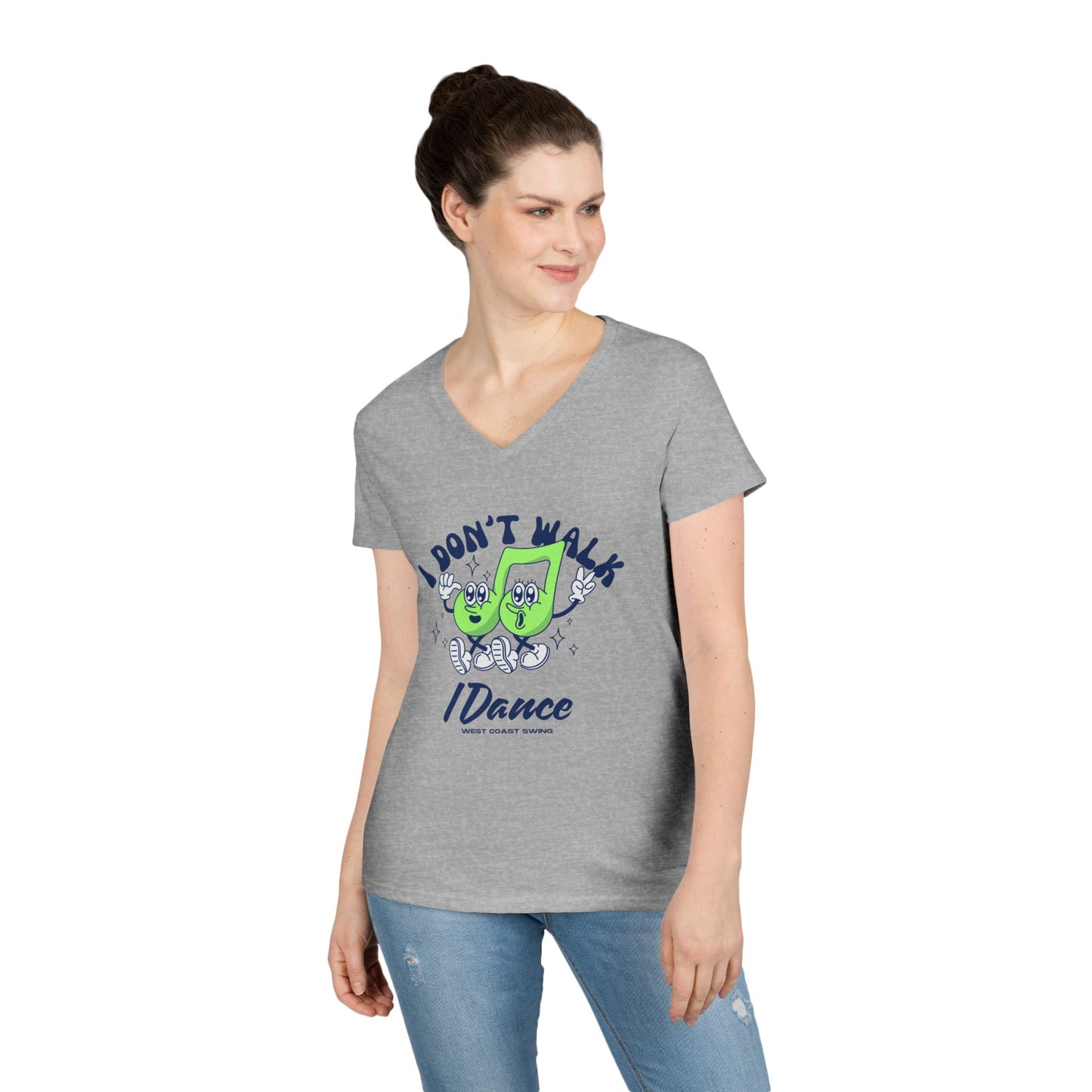 Retro "I Don't Walk, I Dance West Coast Swing" v-neck shirt (woman's)