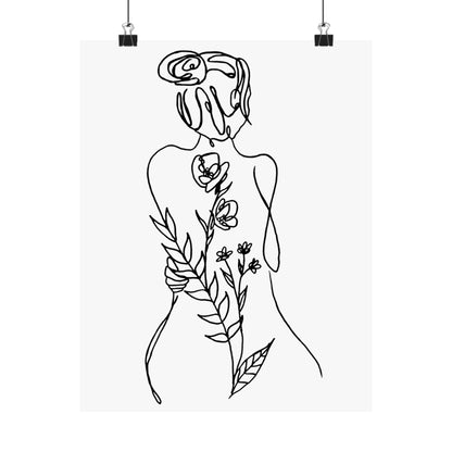 Feminine Line Art - Flowers on Body - Matte Poster