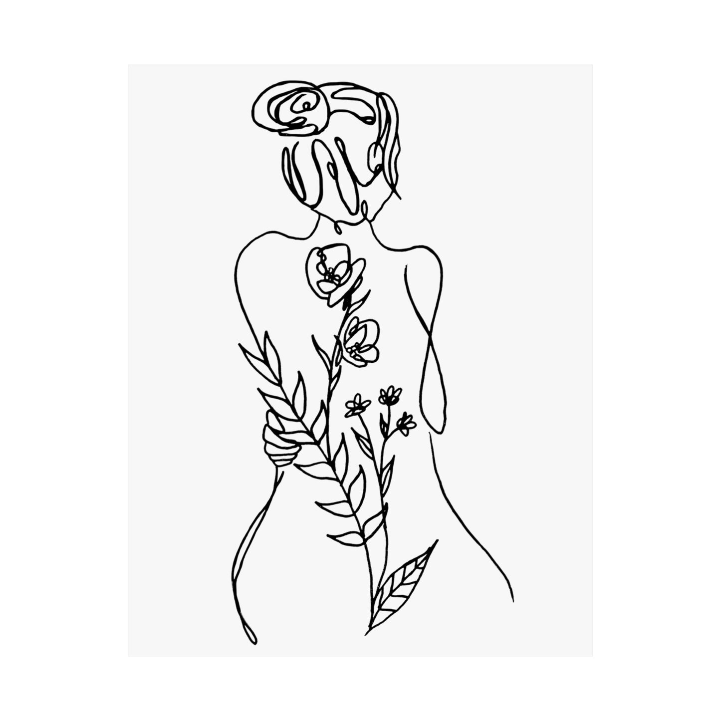 Feminine Line Art - Flowers on Body - Matte Poster