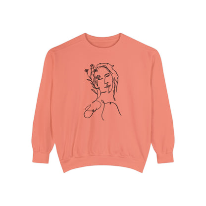 Female Line art - Floral Face - Pullover Sweatshirt