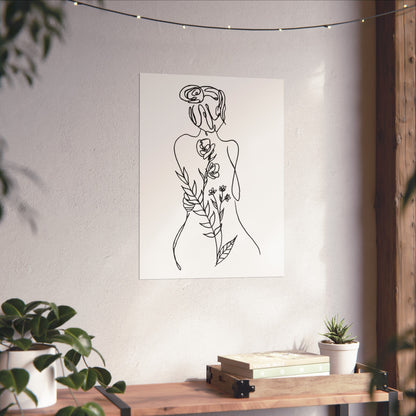 Feminine Line Art - Flowers on Body - Matte Poster