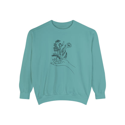 Female Line art - Flowers in Hand - Women's Pullover Sweatshirt