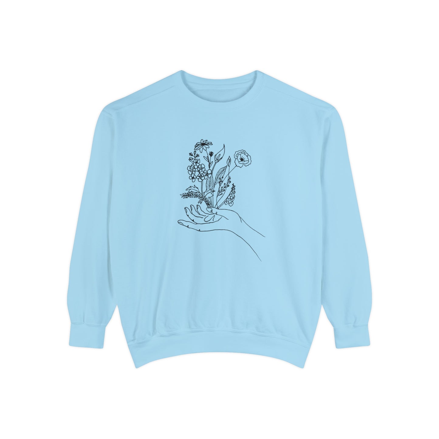 Female Line art - Flowers in Hand - Women's Pullover Sweatshirt