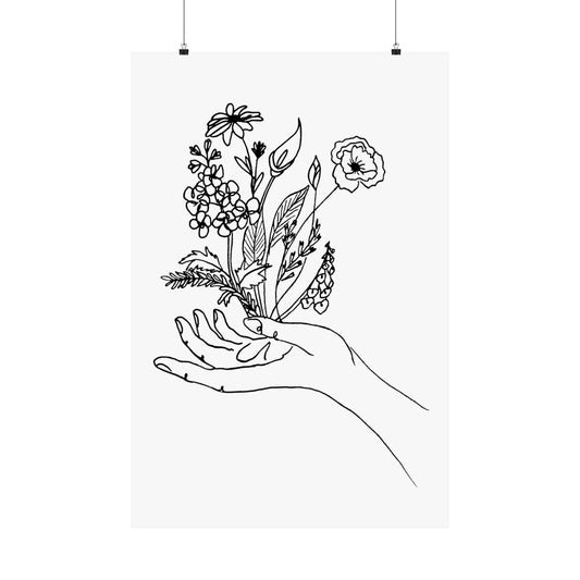 Feminine Line Art - Flowers in Hand - Matte Poster