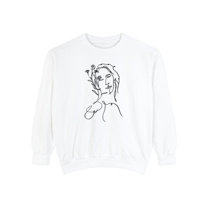 Female Line art - Floral Face - Pullover Sweatshirt