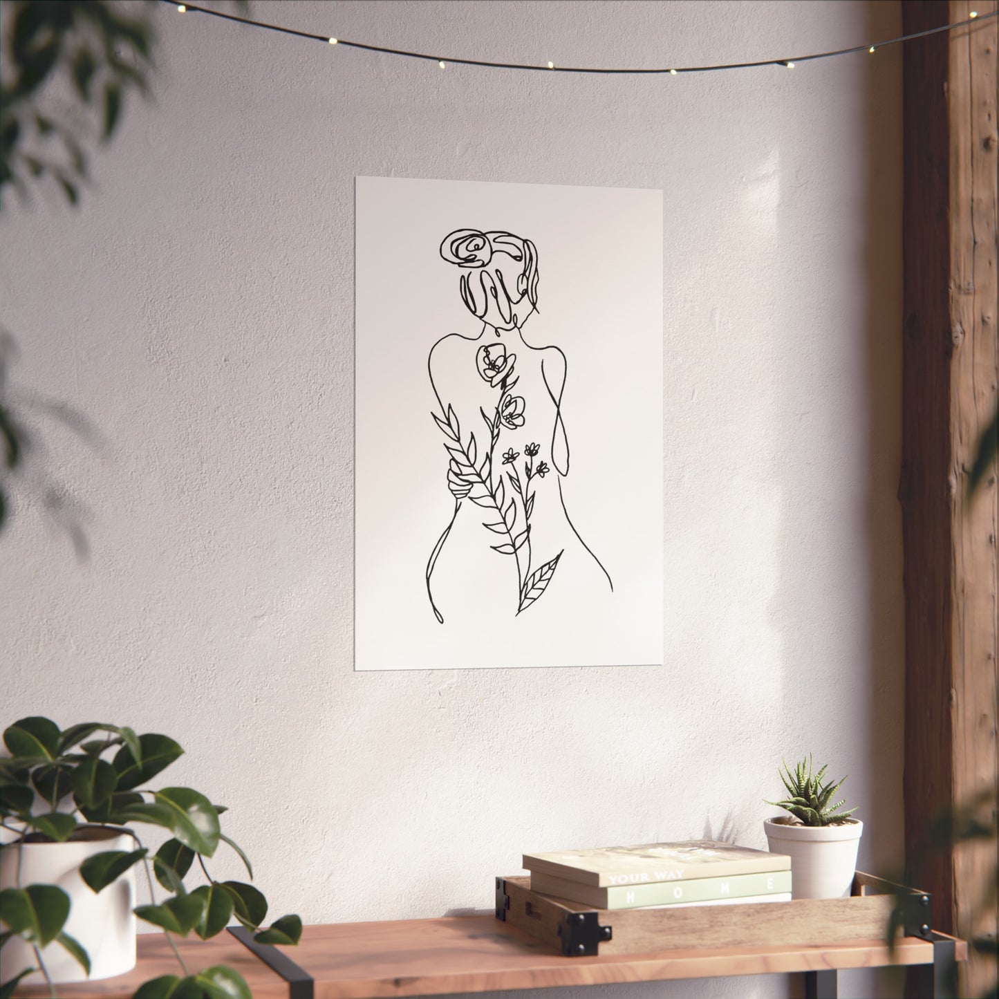 Feminine Line Art - Flowers on Body - Matte Poster