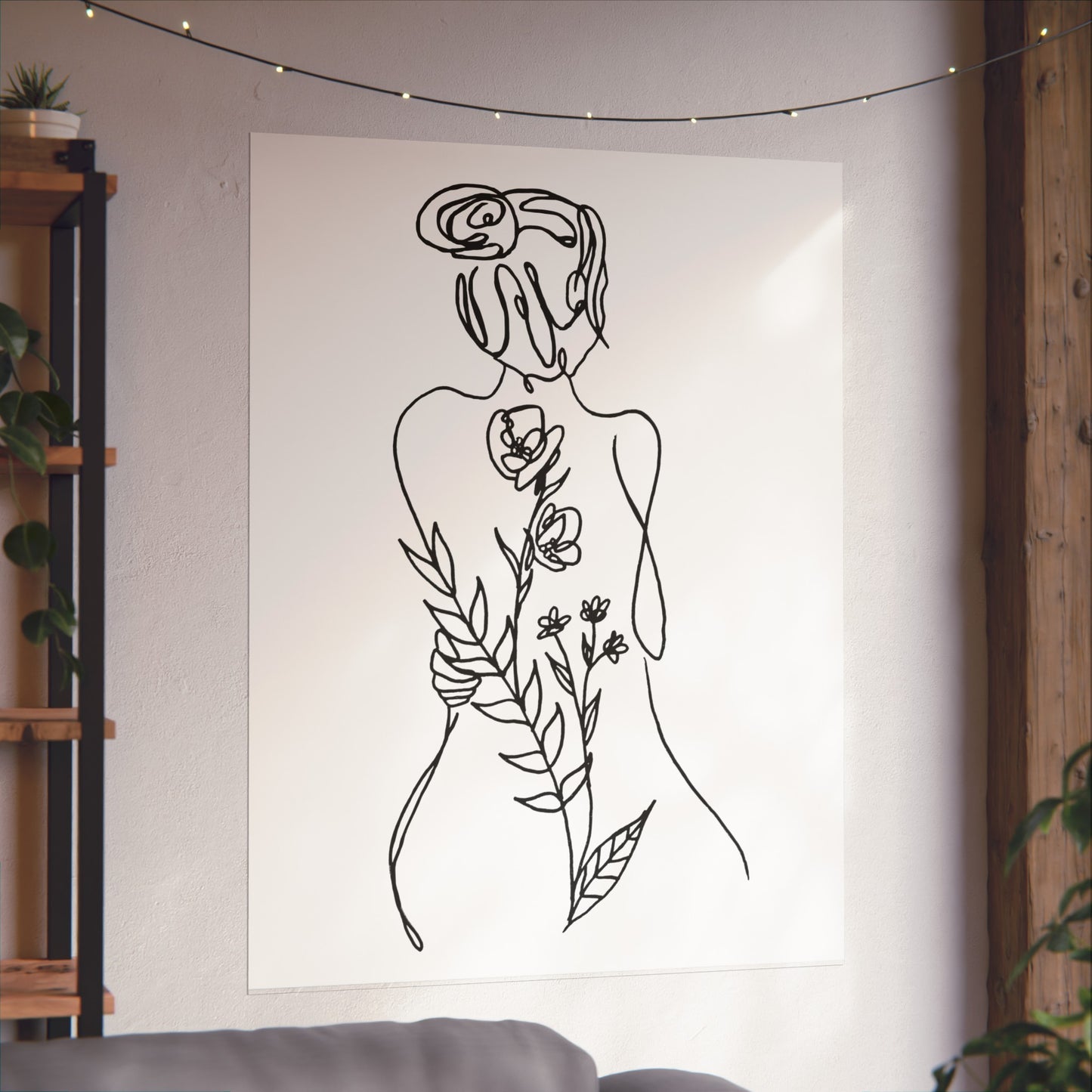 Feminine Line Art - Flowers on Body - Matte Poster