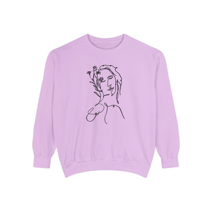 Female Line art - Floral Face - Pullover Sweatshirt