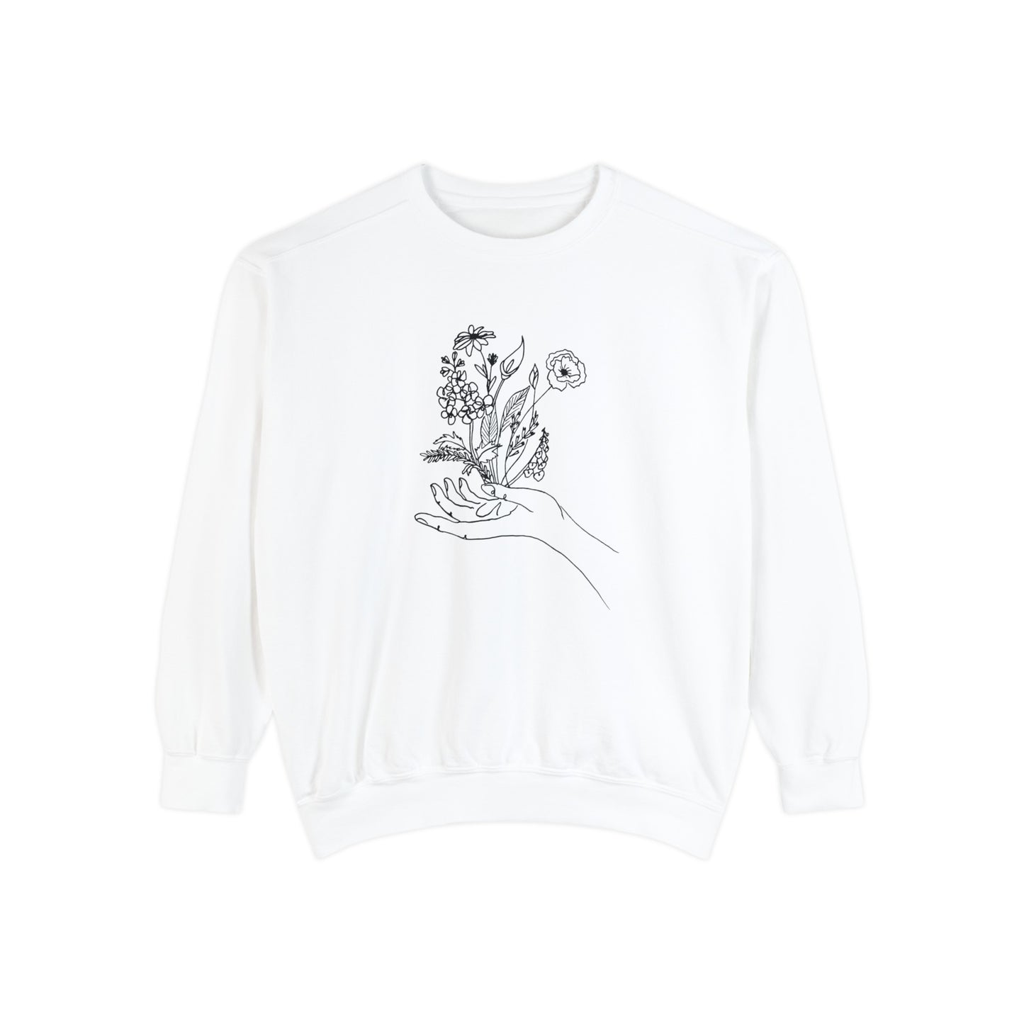 Female Line art - Flowers in Hand - Women's Pullover Sweatshirt