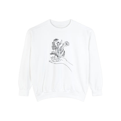 Female Line art - Flowers in Hand - Women's Pullover Sweatshirt