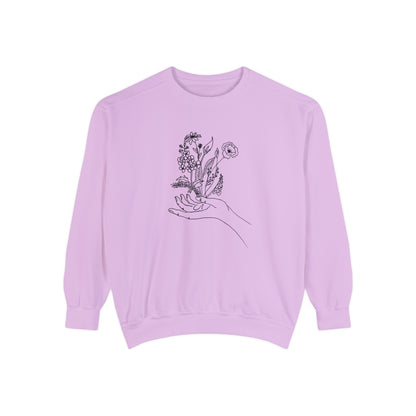 Female Line art - Flowers in Hand - Women's Pullover Sweatshirt