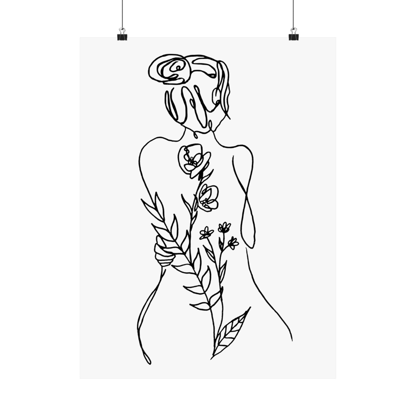 Feminine Line Art - Flowers on Body - Matte Poster