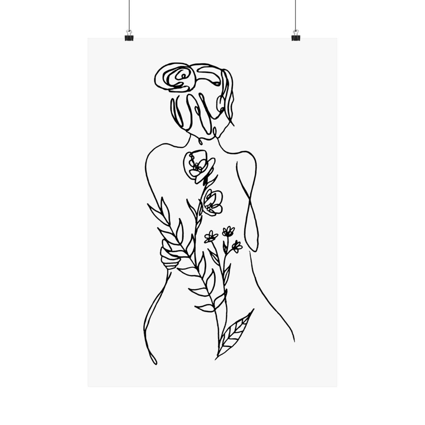 Feminine Line Art - Flowers on Body - Matte Poster