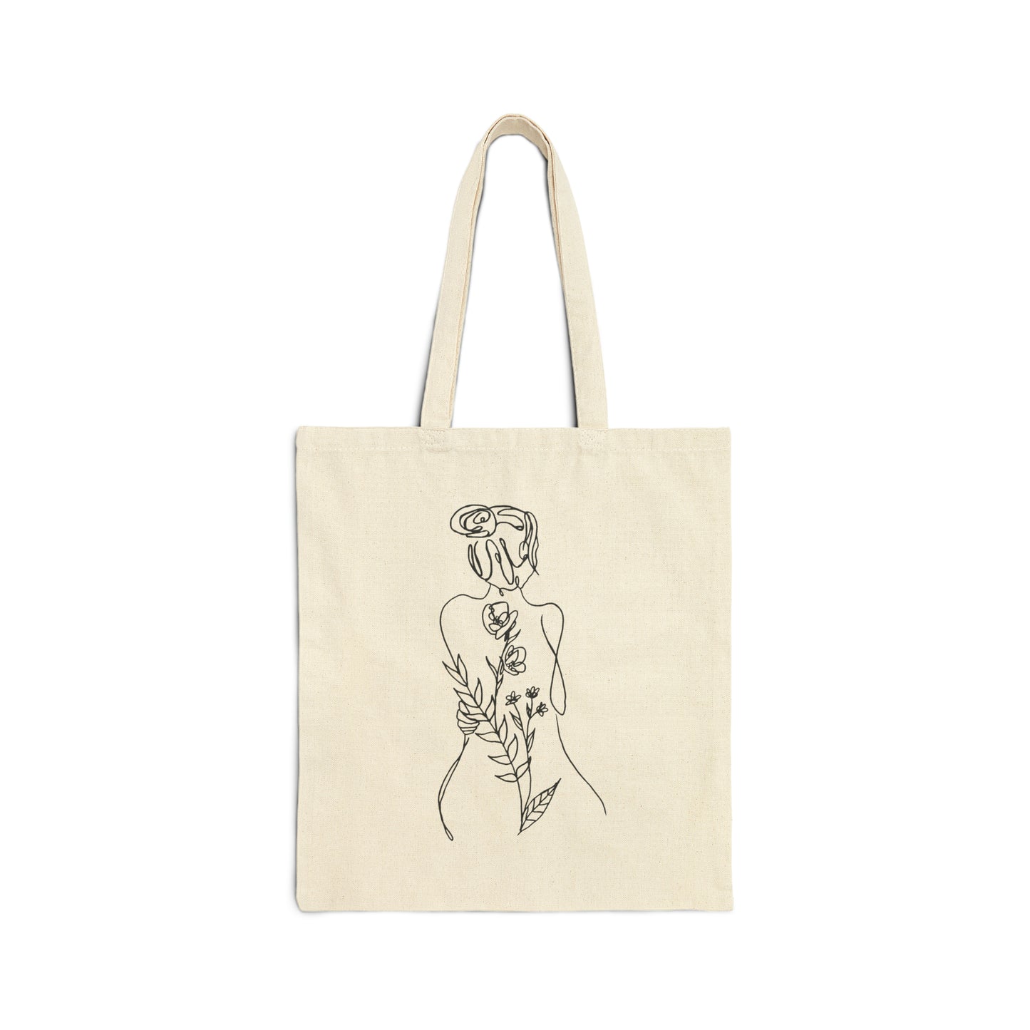 Female Body Floral Line Art Cotton Canvas Tote Bag