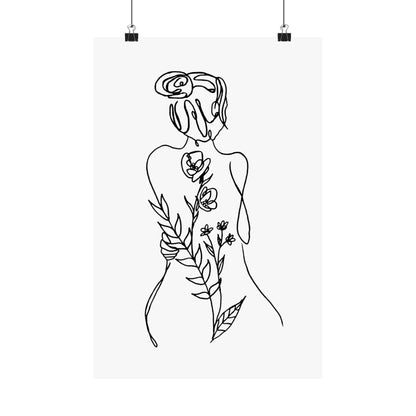 Feminine Line Art - Flowers on Body - Matte Poster