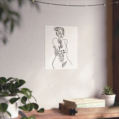 Feminine Line Art - Flowers on Body - Matte Poster