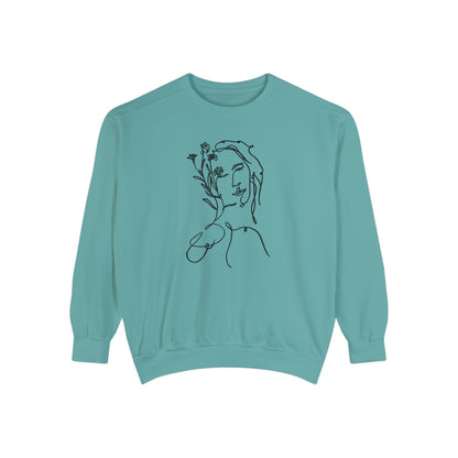 Female Line art - Floral Face - Pullover Sweatshirt