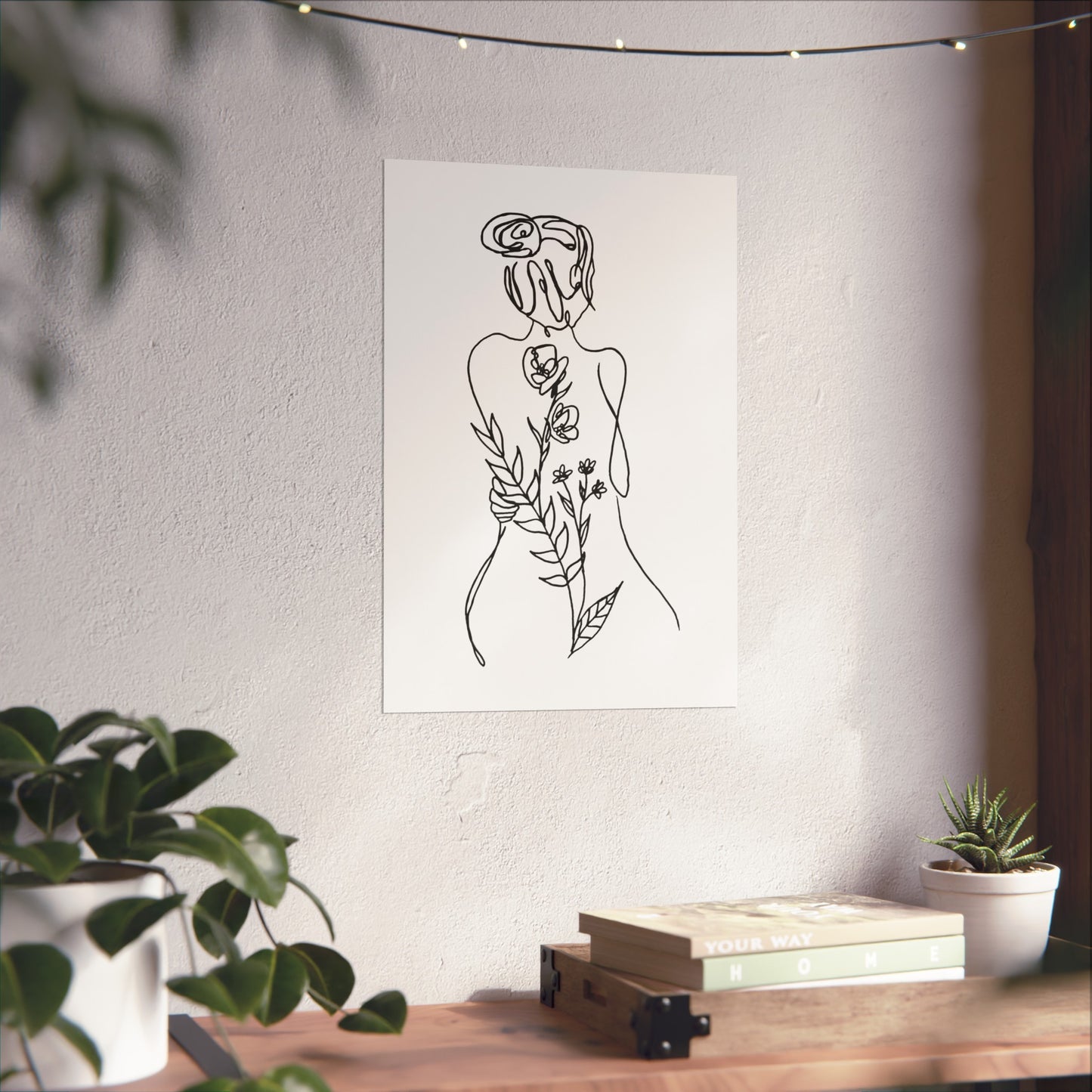 Feminine Line Art - Flowers on Body - Matte Poster