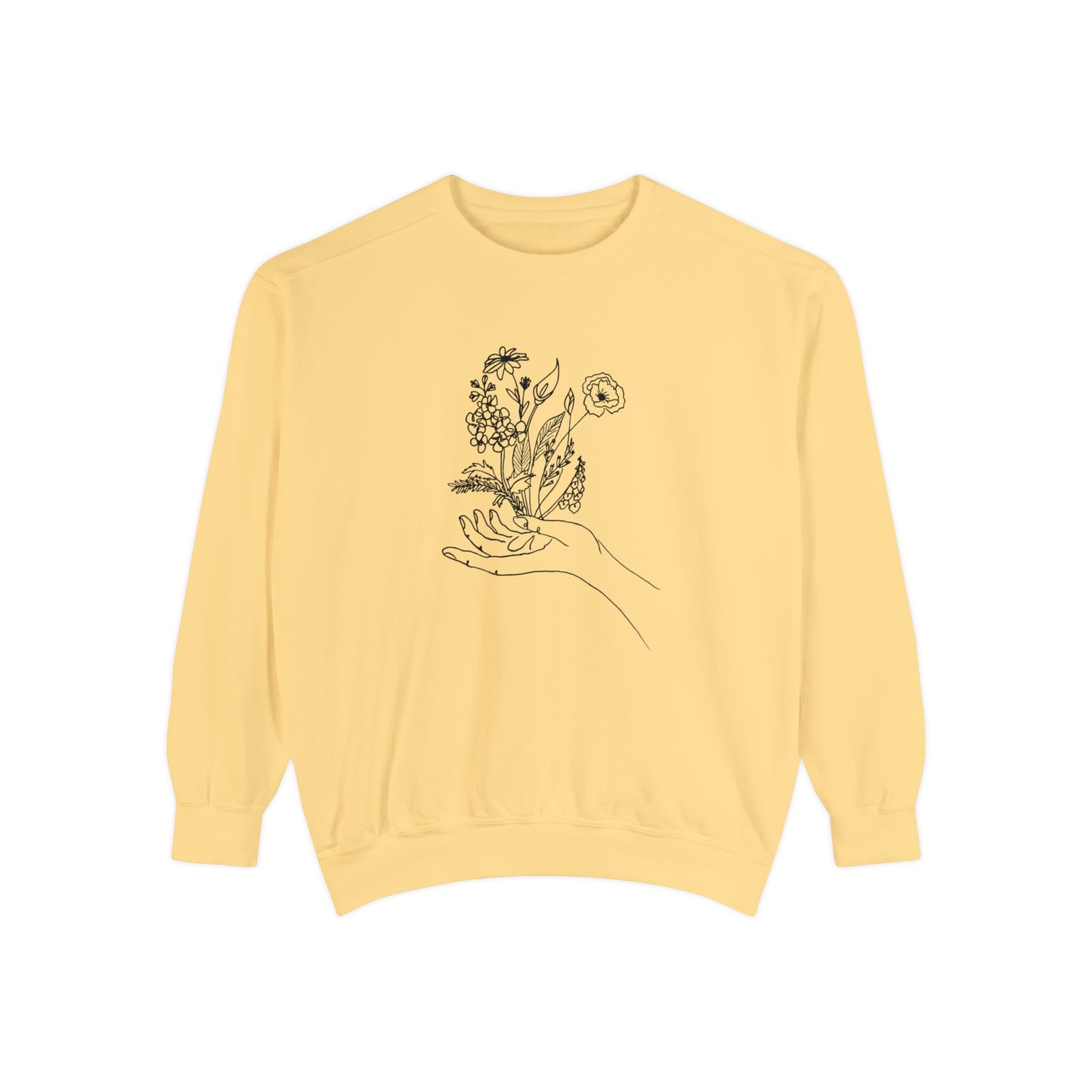 Female Line art - Flowers in Hand - Women's Pullover Sweatshirt