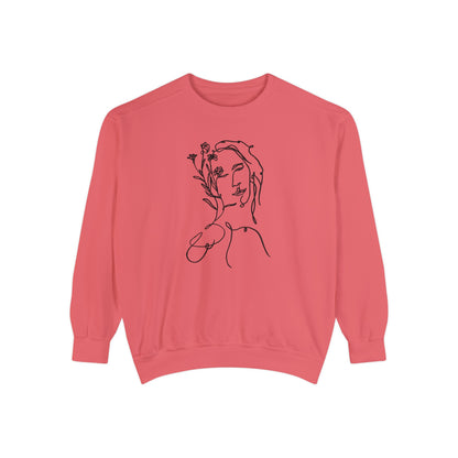 Female Line art - Floral Face - Pullover Sweatshirt