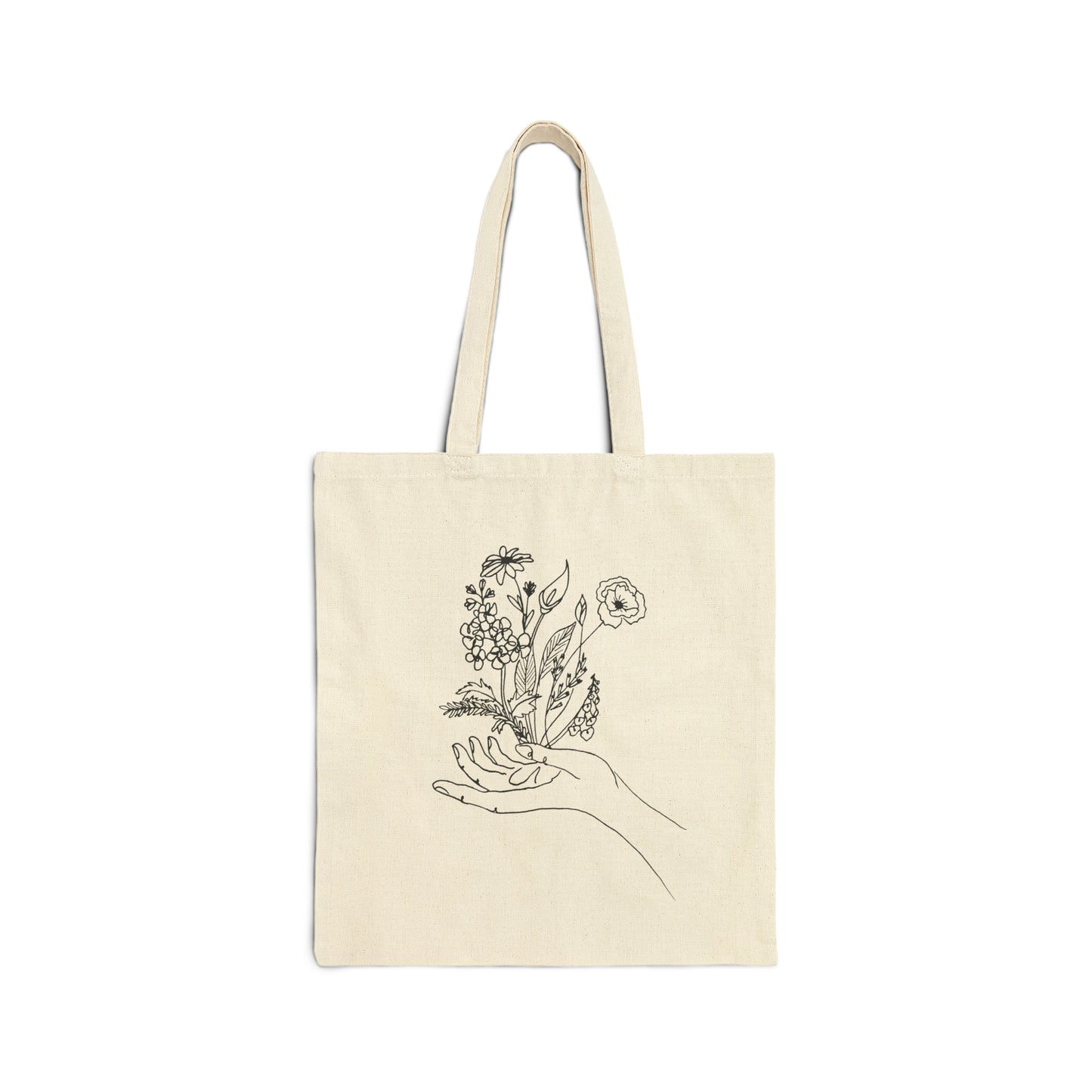 Female Hand Floral Line Art Cotton Canvas Tote Bag