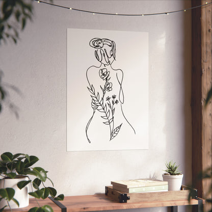 Feminine Line Art - Flowers on Body - Matte Poster