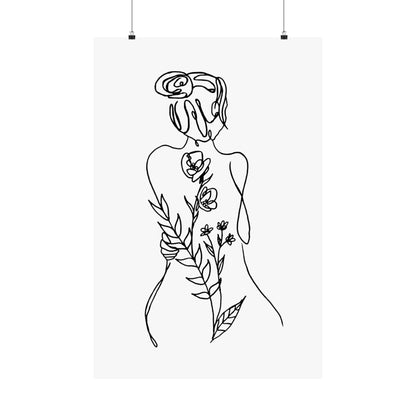 Feminine Line Art - Flowers on Body - Matte Poster