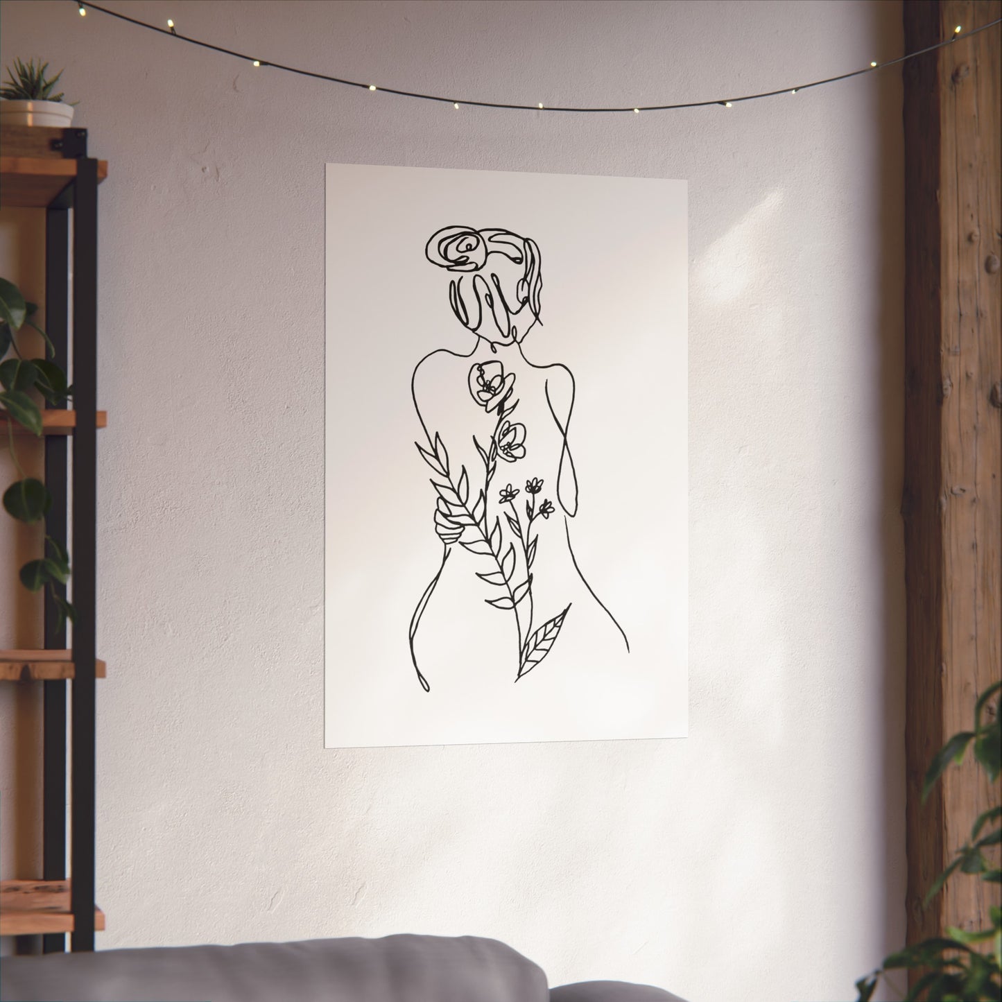 Feminine Line Art - Flowers on Body - Matte Poster