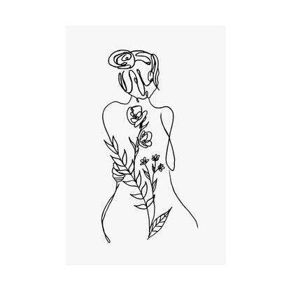 Feminine Line Art - Flowers on Body - Matte Poster