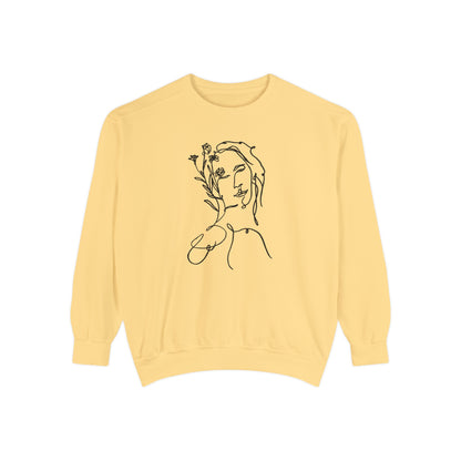 Female Line art - Floral Face - Pullover Sweatshirt