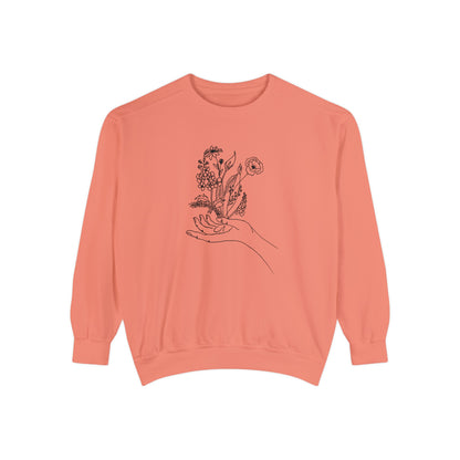 Female Line art - Flowers in Hand - Women's Pullover Sweatshirt