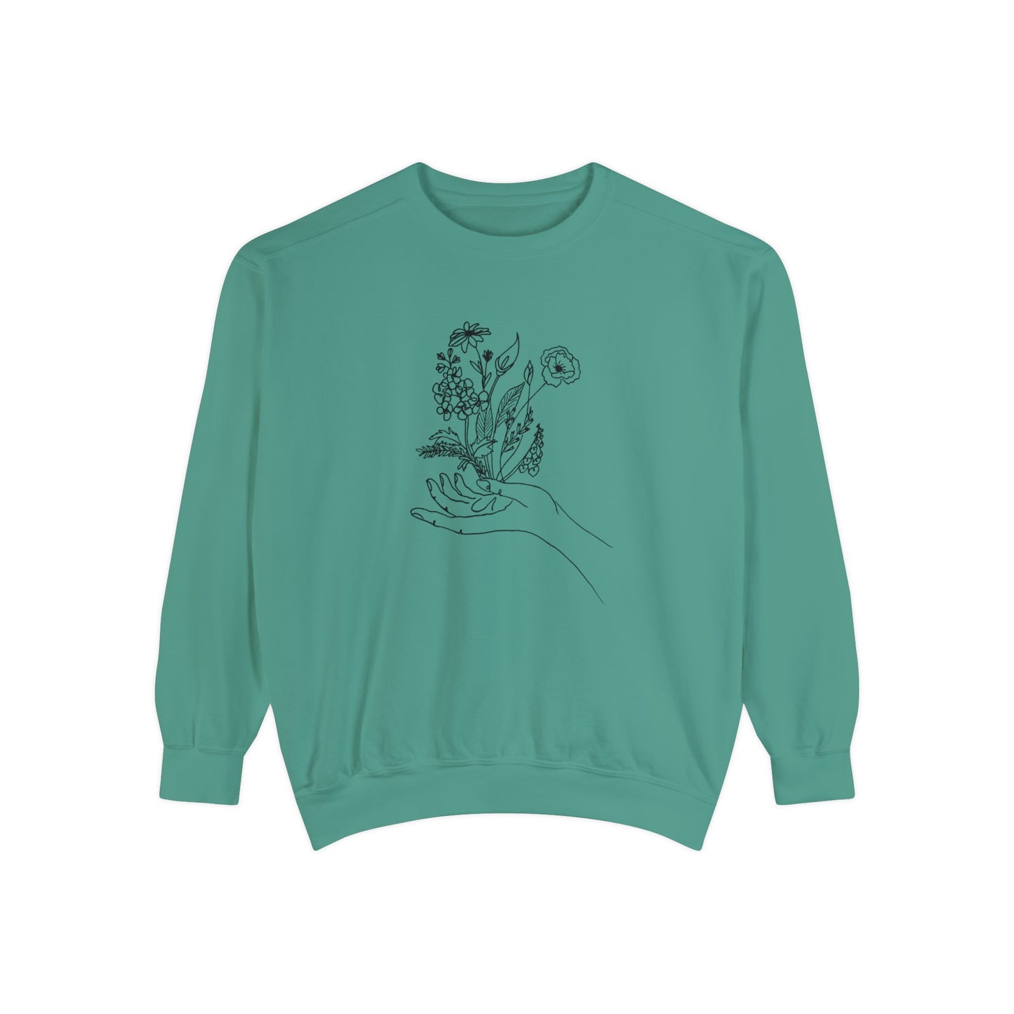 Female Line art - Flowers in Hand - Women's Pullover Sweatshirt