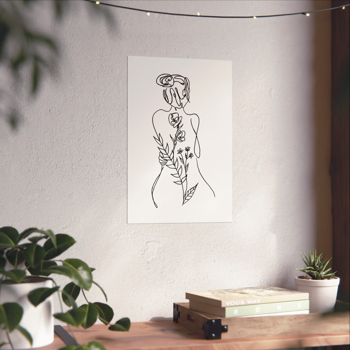 Feminine Line Art - Flowers on Body - Matte Poster