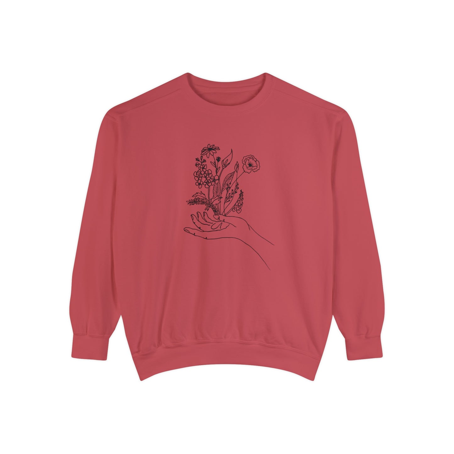 Female Line art - Flowers in Hand - Women's Pullover Sweatshirt