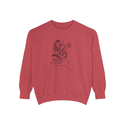 Female Line art - Flowers in Hand - Women's Pullover Sweatshirt